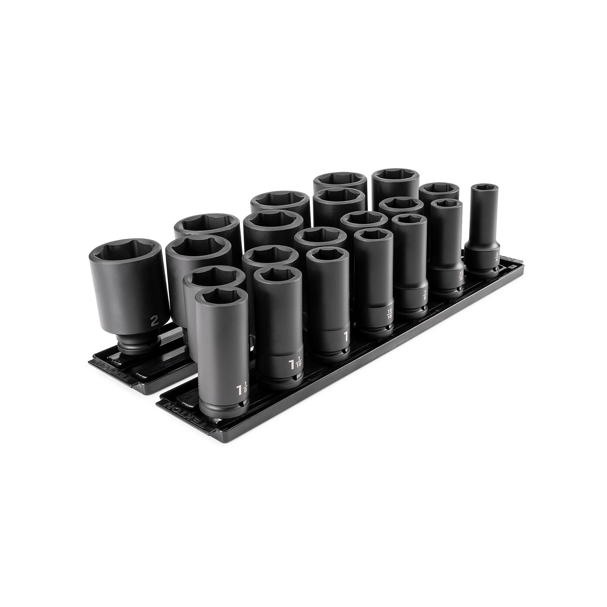 TEKTON 3/4 Inch Drive Deep 6-Point Socket Set with Rails and Trays, 21-Piece (3/4 - 2 in.) | SID93102